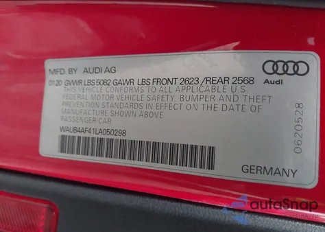 2020 Audi S4 Premium Plus Tfsi Quattro Tiptronic from USA, damaged, VIN WAUB4AF41LA050298